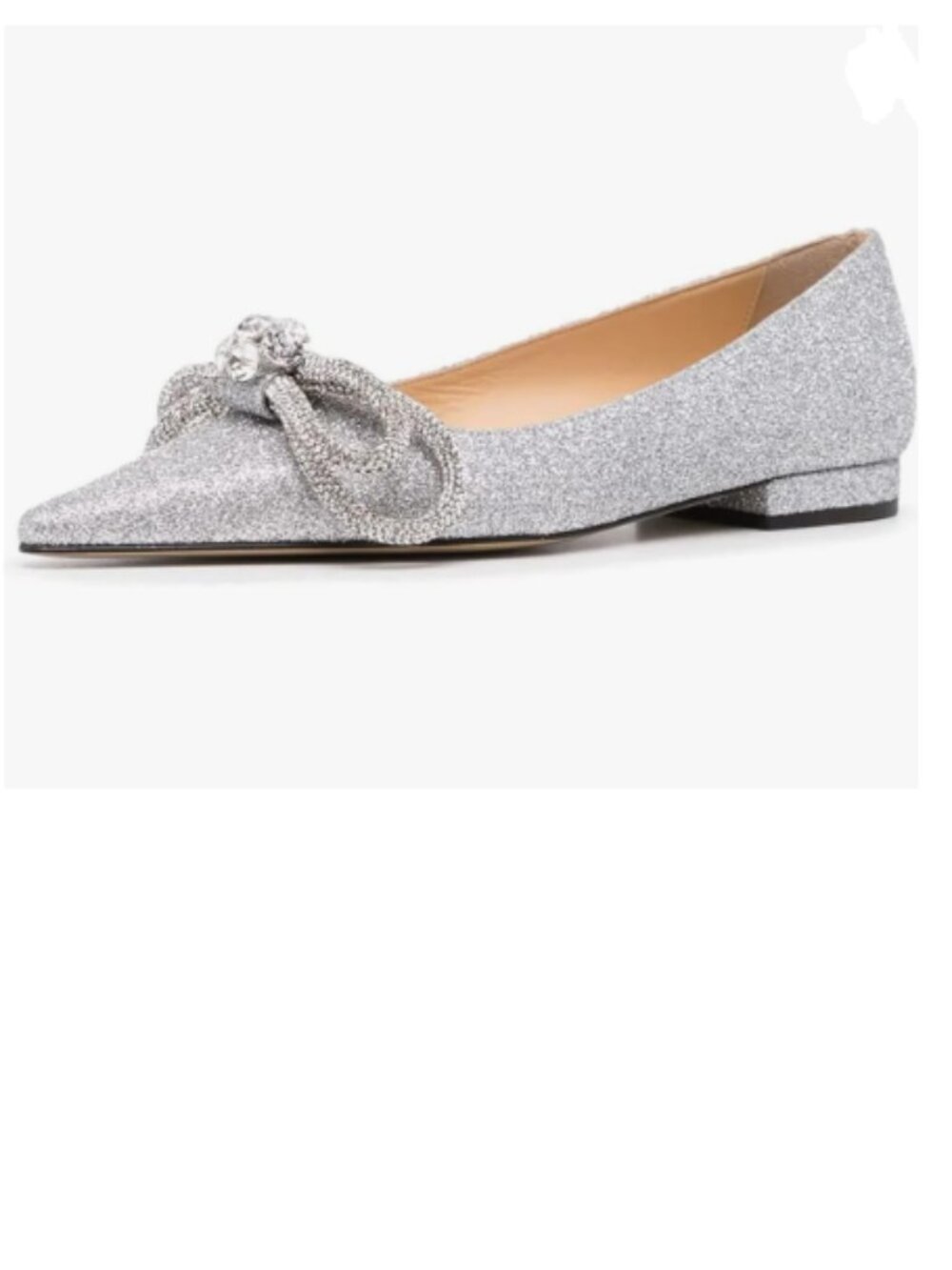 FSJ Silver Pointed Toe Low Chunky Heels Sparkling Glitter Crystal Bow Dress Pump